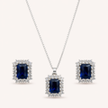 Elegant Blue Halo Pendant & Earrings Set