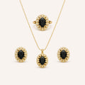 Vintage-Style Onyx Black & Gold 3-Piece Jewelry Set