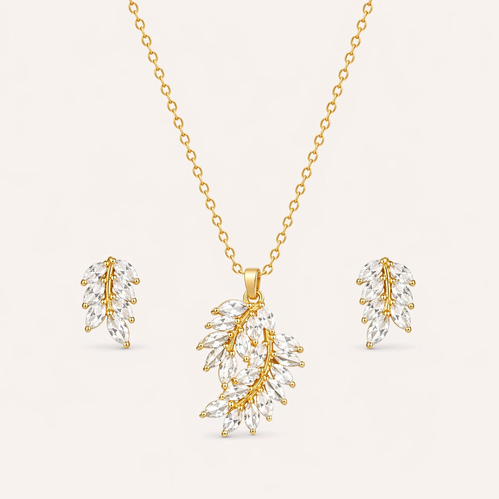 Sparkling Crystal Leaf & Vine Gold-Tone Jewelry Set