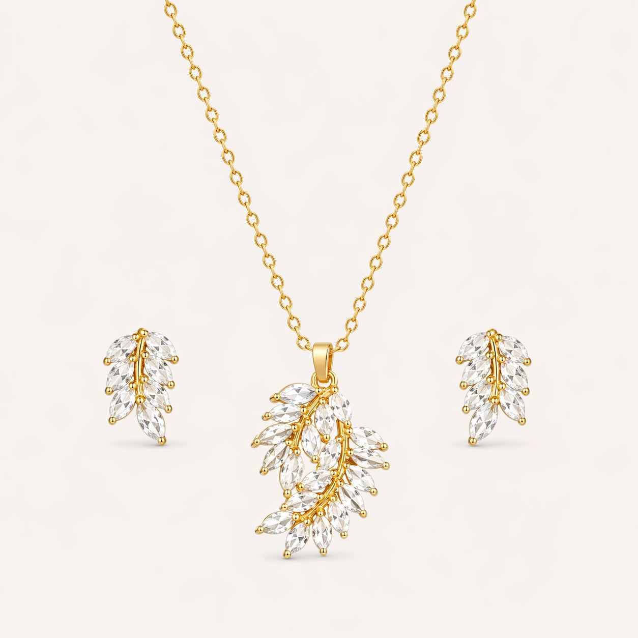 Sparkling Crystal Leaf & Vine Gold-Tone Jewelry Set