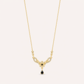 Delicate Gold Floral Filigree Necklace with Black Teardrop