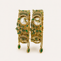 Antique Gold Turkish Bangles with Green Stones and Pearls (Set of 2)