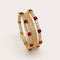 Elegant Gold Bangle Set with Square Red Crystals & Rhinestones