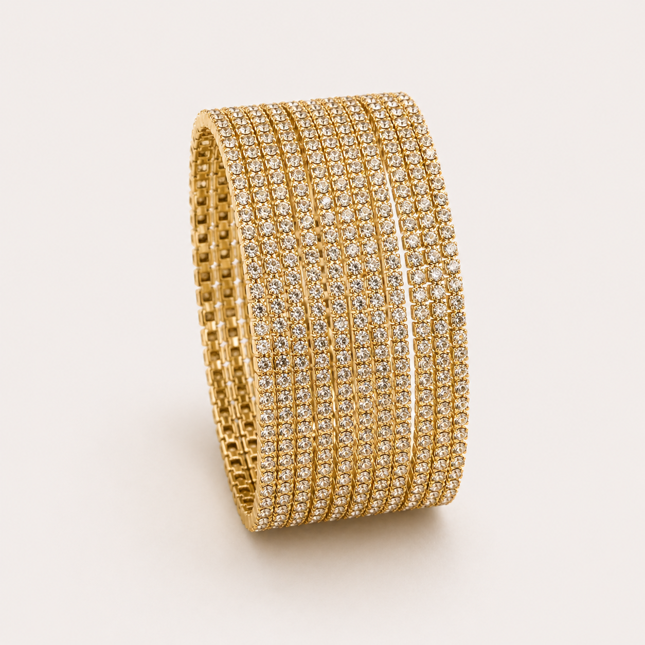Luminous Gold & Clear Rhinestone Stacking Bangles (Multi-Piece Set)