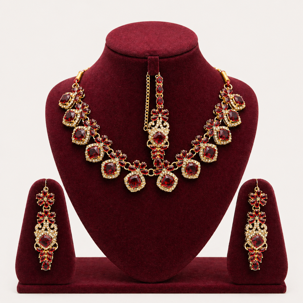 Royal Ruby Red & Gold Crystal Jewelry Set