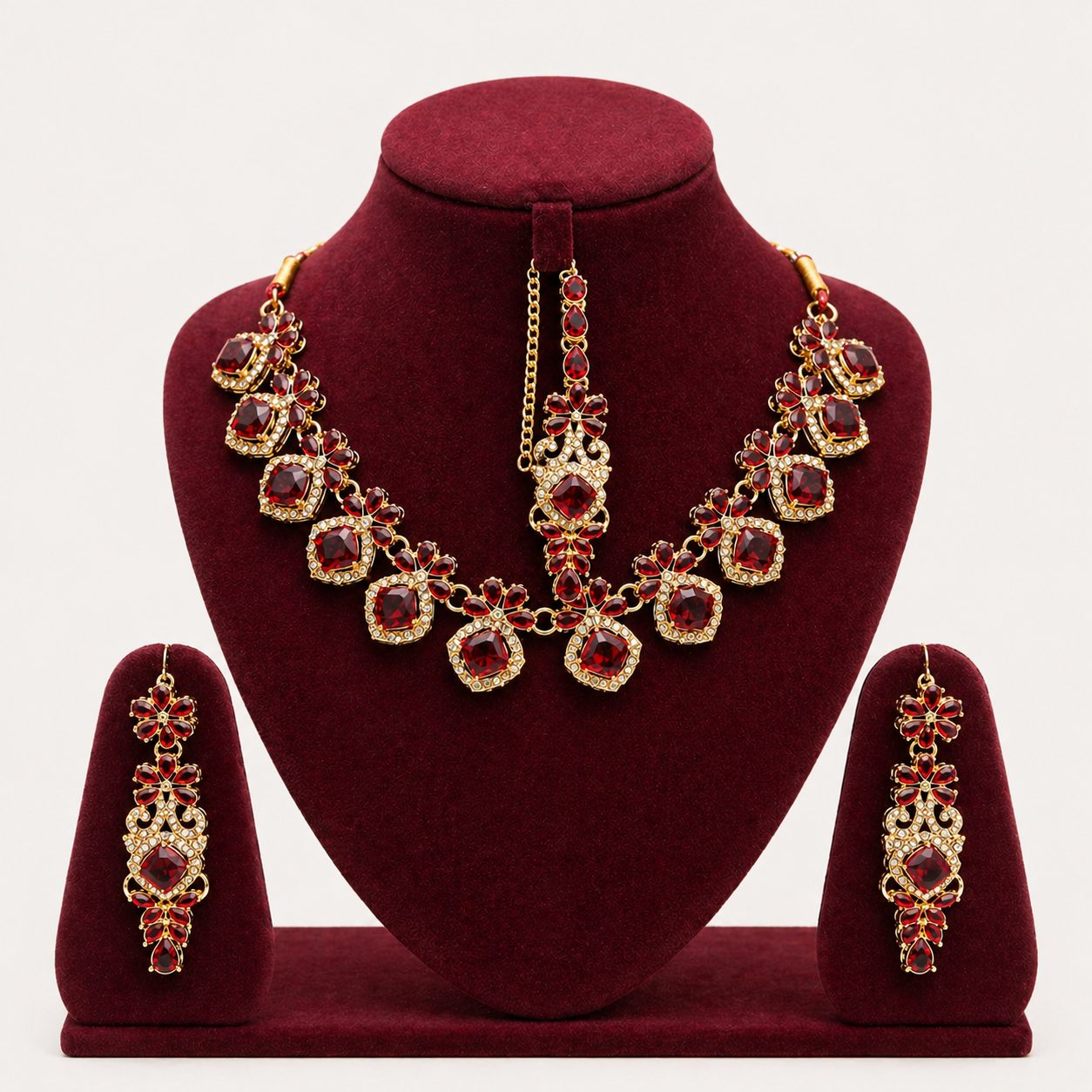 Royal Ruby Red & Gold Crystal Jewelry Set
