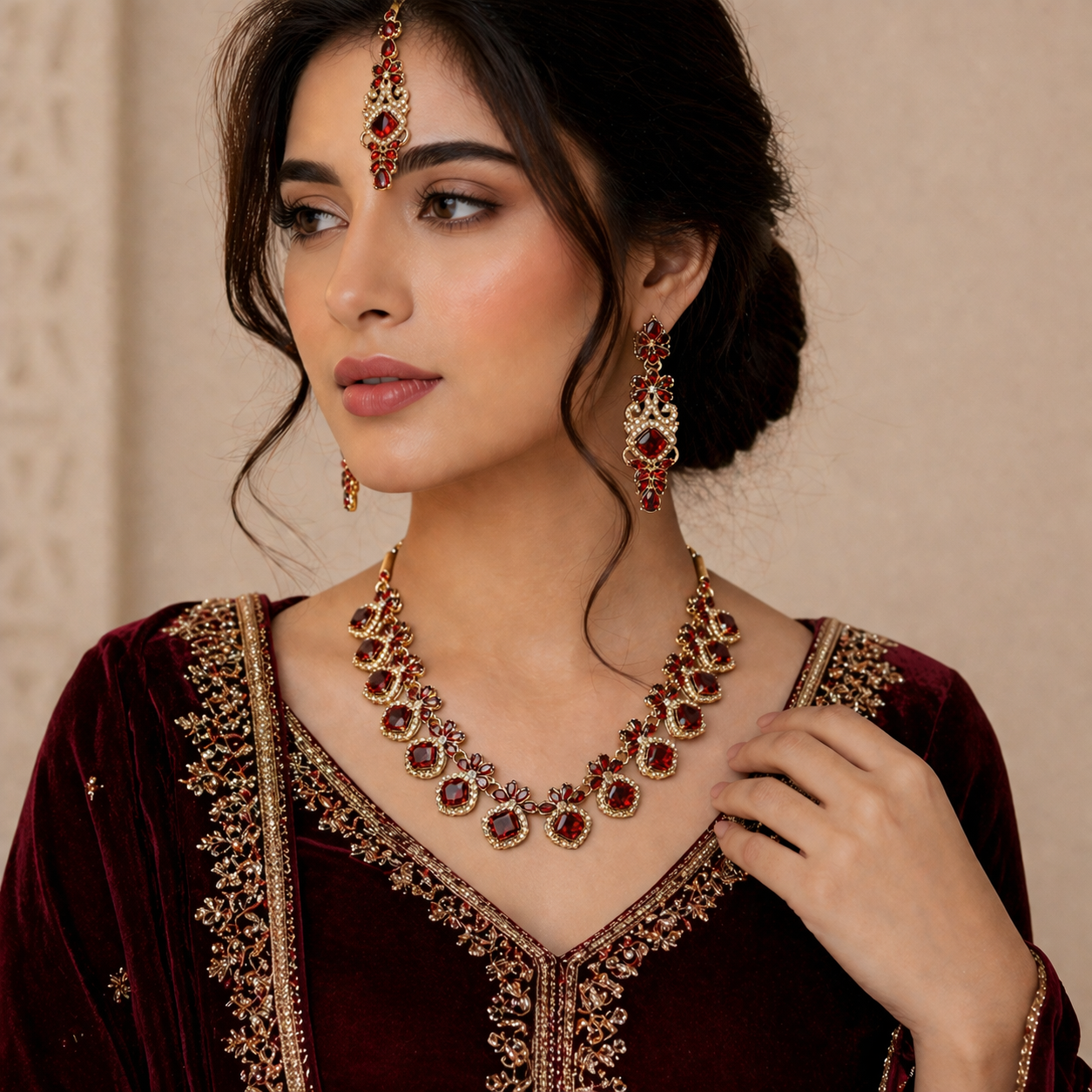 Royal Ruby Red & Gold Crystal Jewelry Set