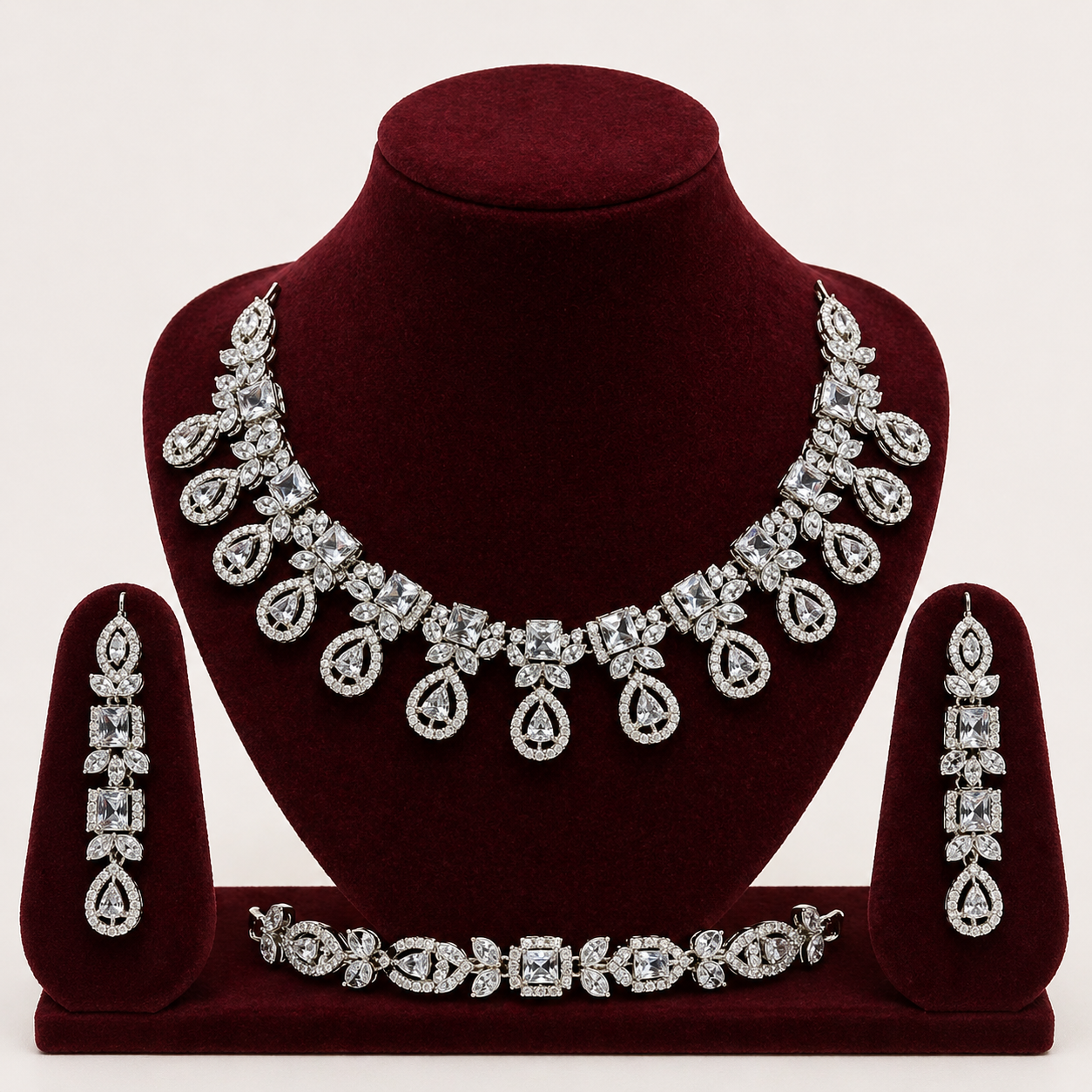 Dazzling Silver Tone Cubic Zirconia Bridal Set