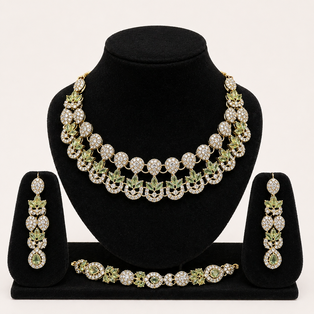 Mint Green & Gold Crystal Necklace & Bracelet Set