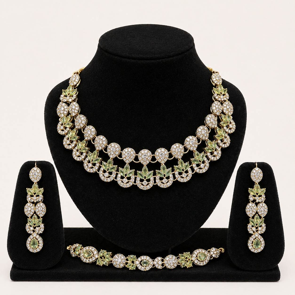 Mint Green & Gold Crystal Necklace & Bracelet Set