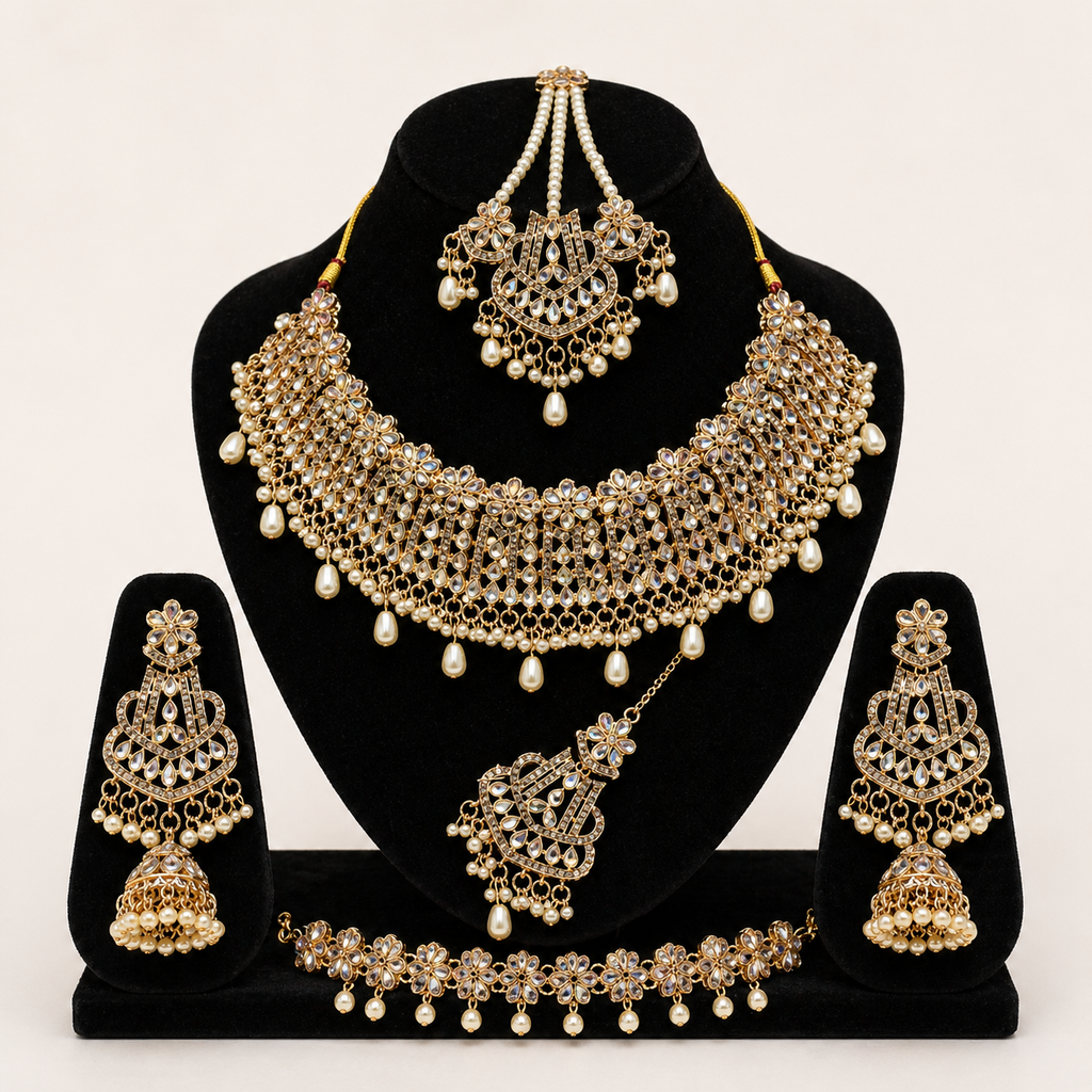 Elegant Faux Pearl & Gold Bridal Jewelry Set