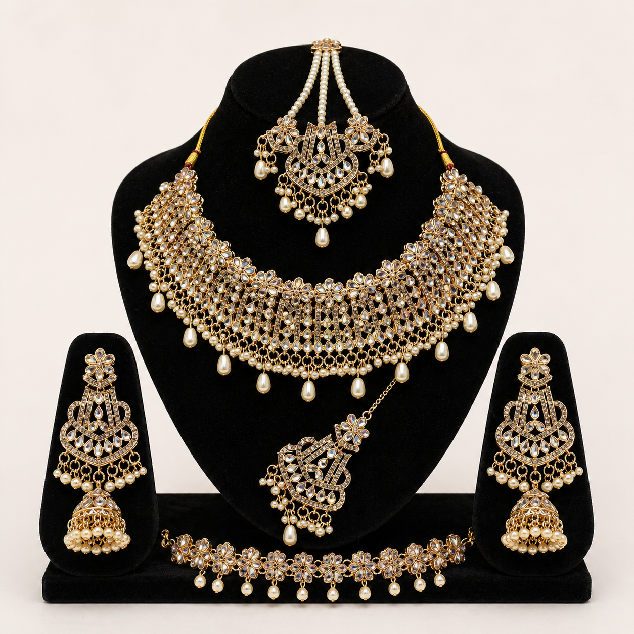 Elegant Faux Pearl & Gold Bridal Jewelry Set
