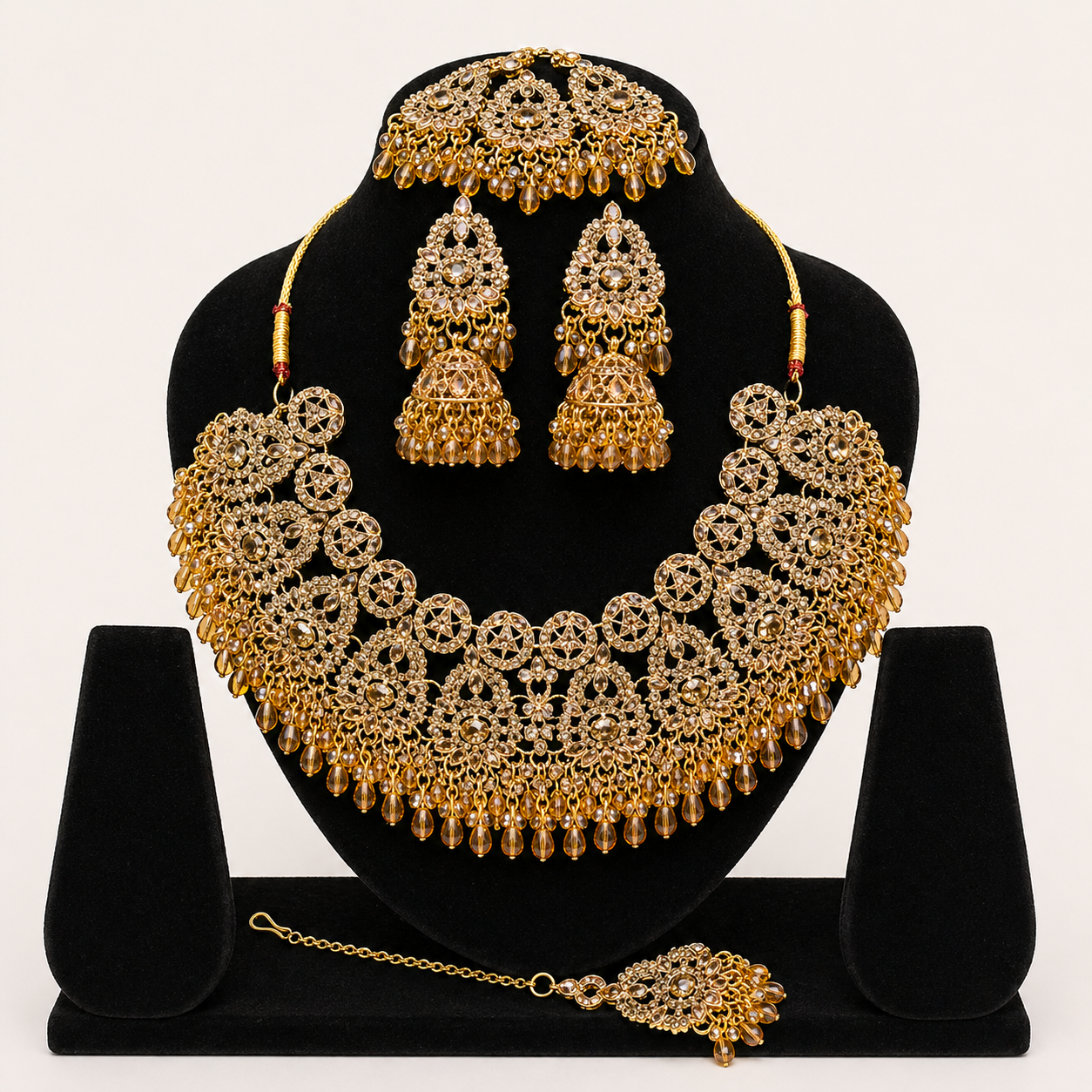 Traditional Gold & Amber Jhumka Bridal Jewelry Set