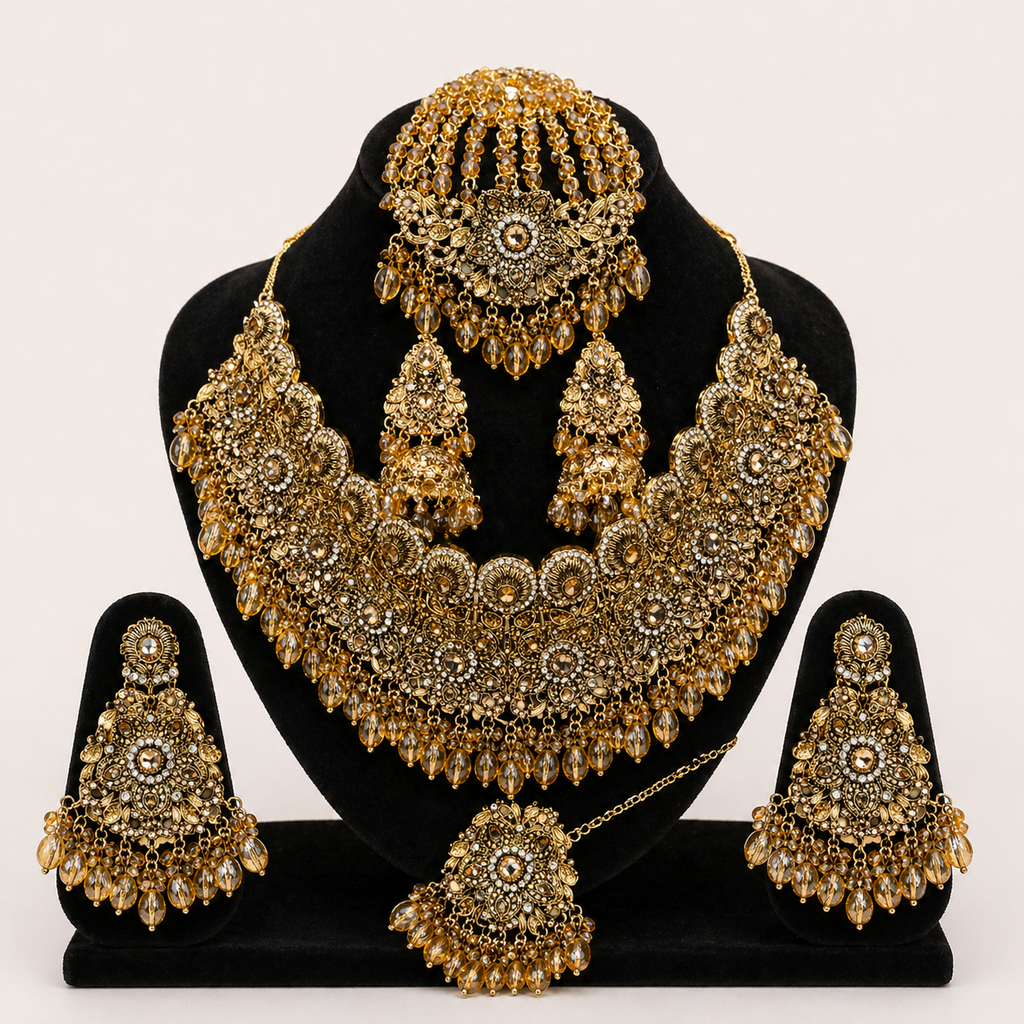 Opulent Champagne Gold Heavy Bridal Set
