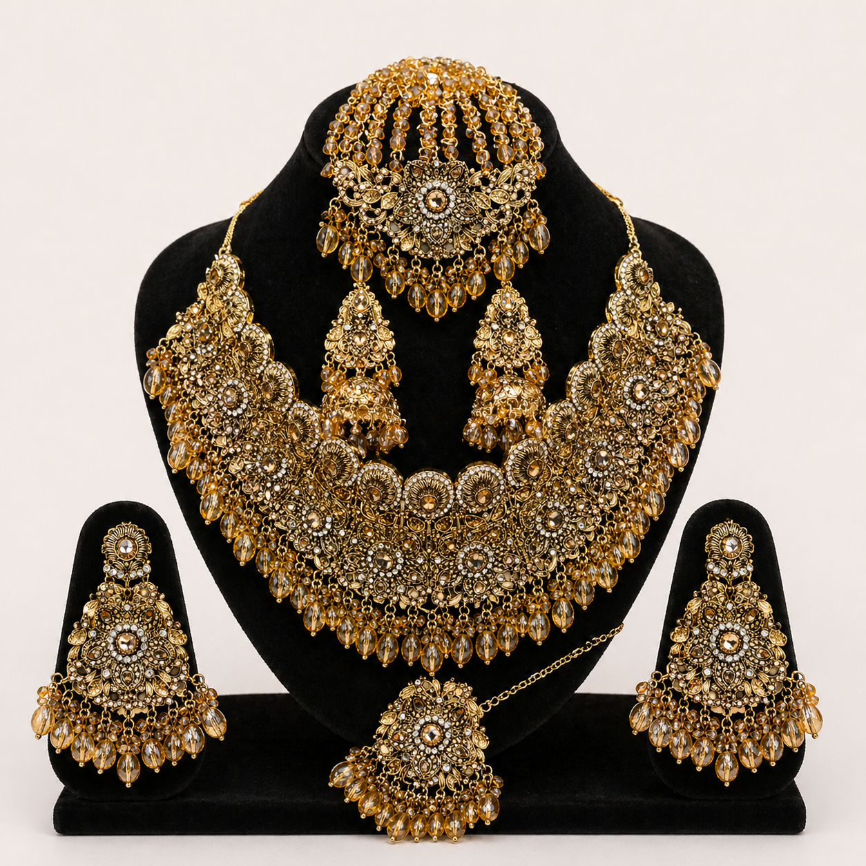 Opulent Champagne Gold Heavy Bridal Set