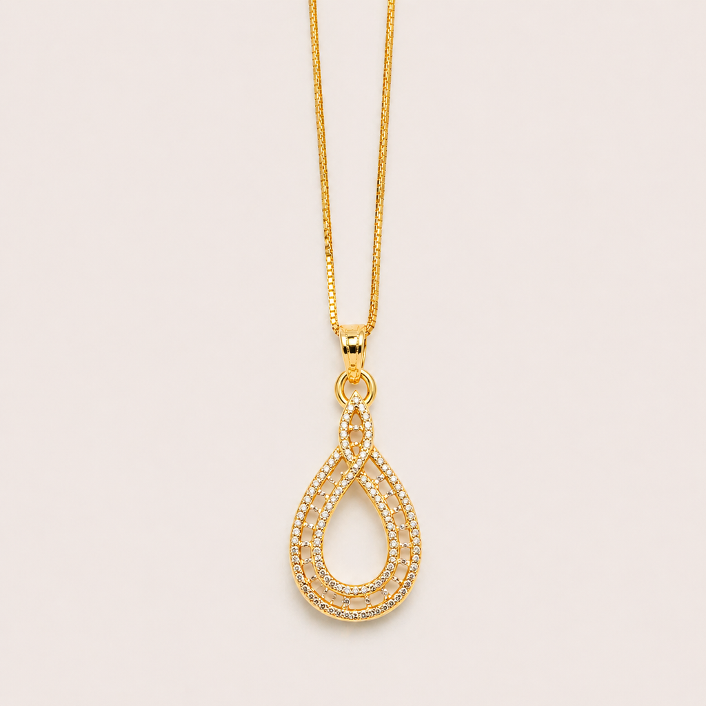 Elegant Gold Crystal Infinity Teardrop Pendant Necklace