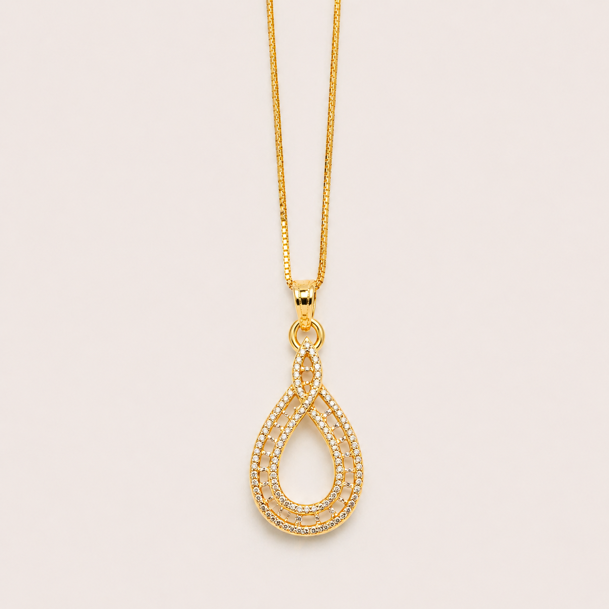 Elegant Gold Crystal Infinity Teardrop Pendant Necklace