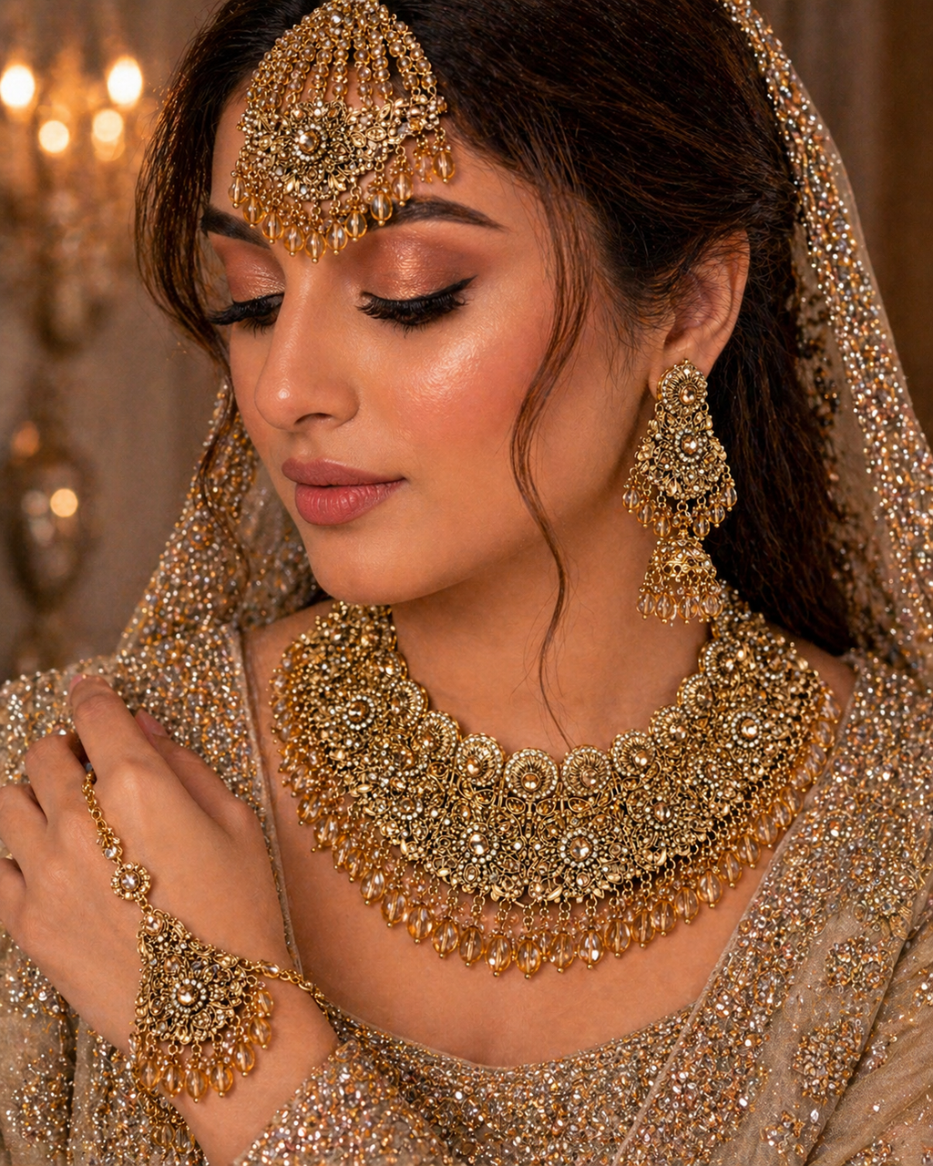Opulent Champagne Gold Heavy Bridal Set