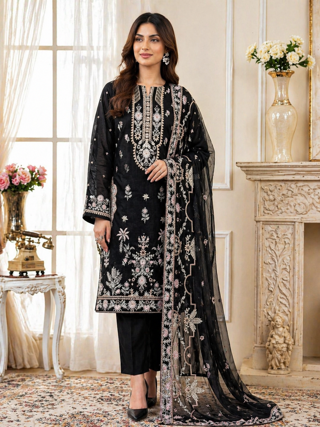 Luxury Lawn Embroidered Suit - Classic Black