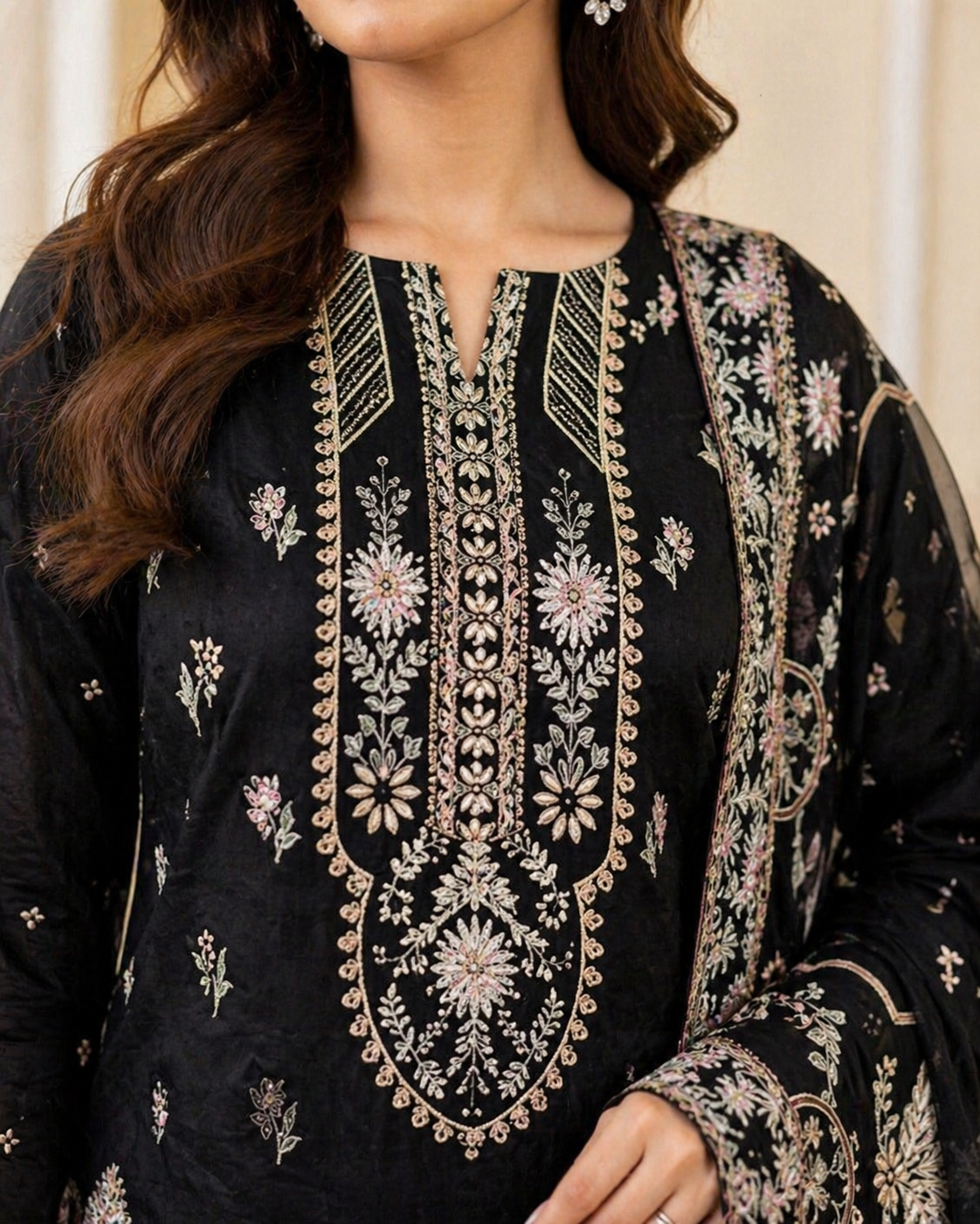 Luxury Lawn Embroidered Suit - Classic Black