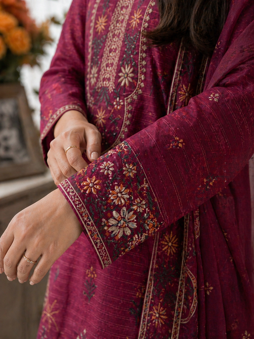 Luxury Lawn Embroidered Suit - Deep Plum