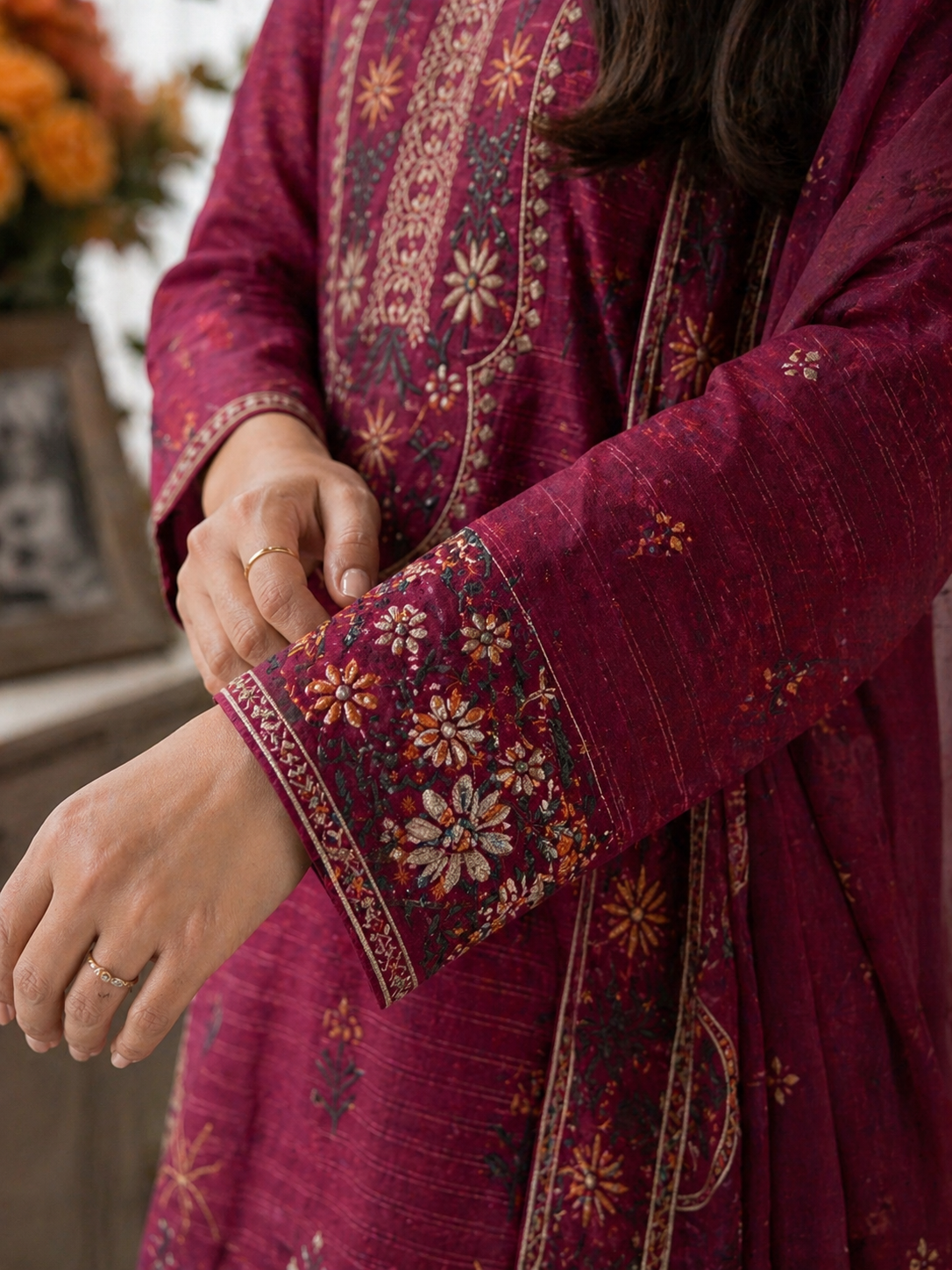 Luxury Lawn Embroidered Suit - Deep Plum
