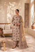 Printed Lawn 3-Piece Suit - Beige & Maroon Paisley
