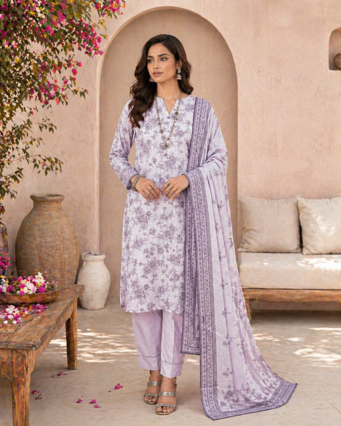 Printed Lawn 3-Piece Suit - Lavender Floral