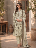 Printed Lawn 3-Piece Suit - Light Olive & Brown
