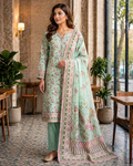 Printed Lawn 3-Piece Suit - Mint Green & Pink