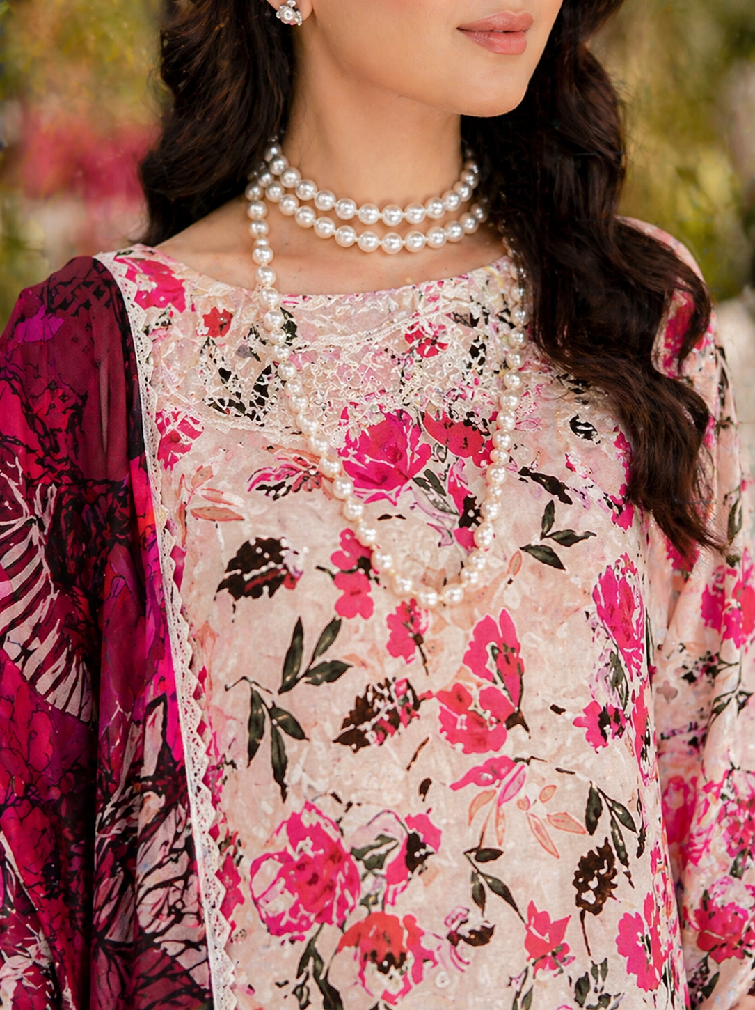 Luxury Embroidered Slub Dora Lawn Suit – Lilac Pink & Purple Floral