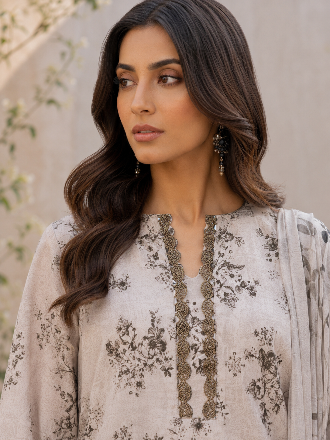 Light Grey and Brown Floral Embroidered Unstitched 3-Piece
