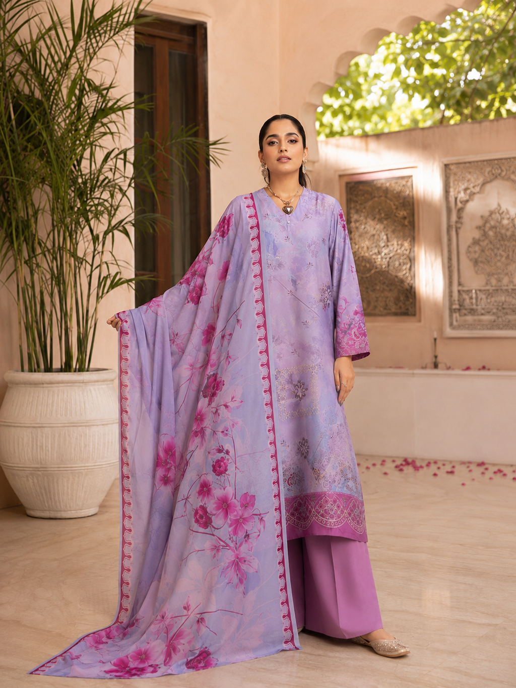 Light Purple and Pink Embroidered Unstitched 3-Piece