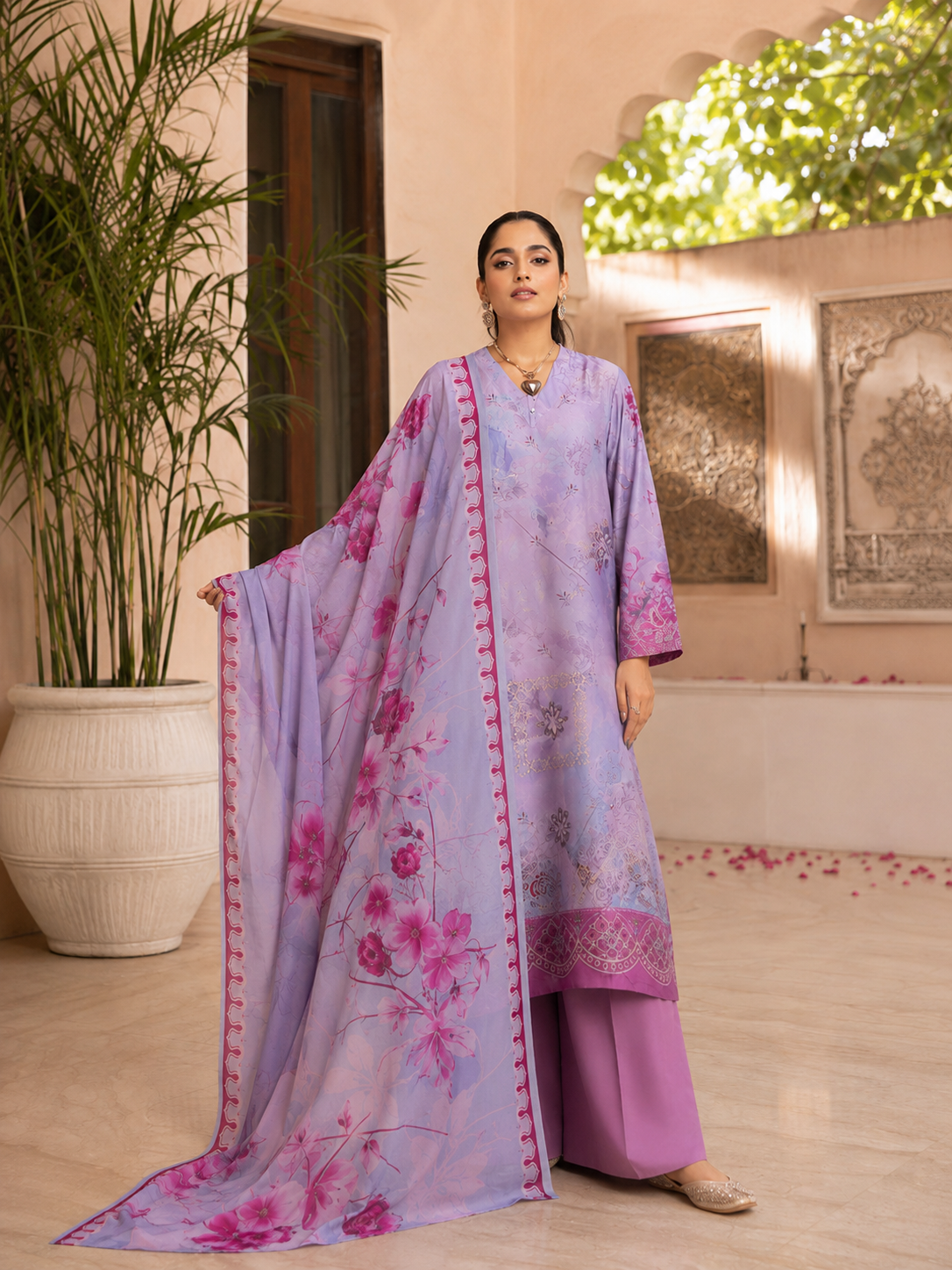 Light Purple and Pink Embroidered Unstitched 3-Piece
