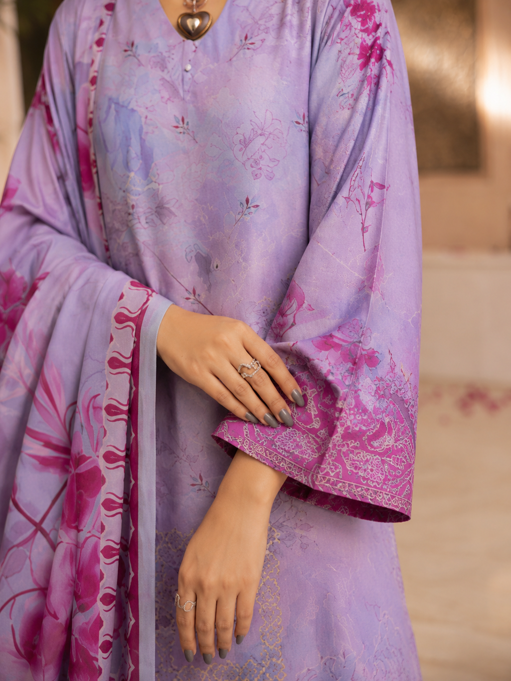 Light Purple and Pink Embroidered Unstitched 3-Piece