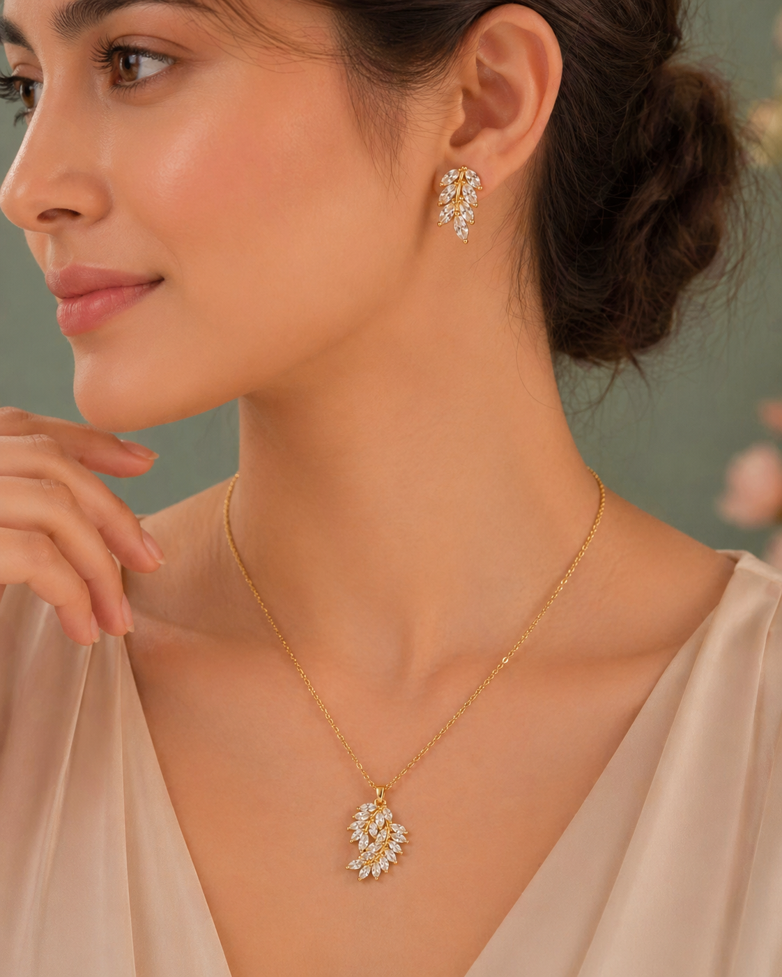 Sparkling Crystal Leaf & Vine Gold-Tone Jewelry Set