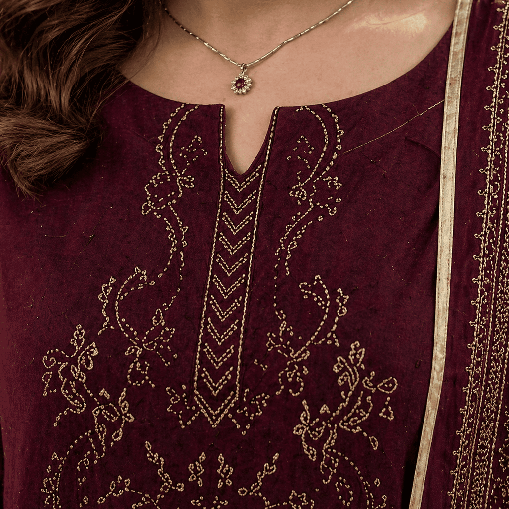 Rich Maroon Embroidered Lawn 3-Piece Suit unstitched