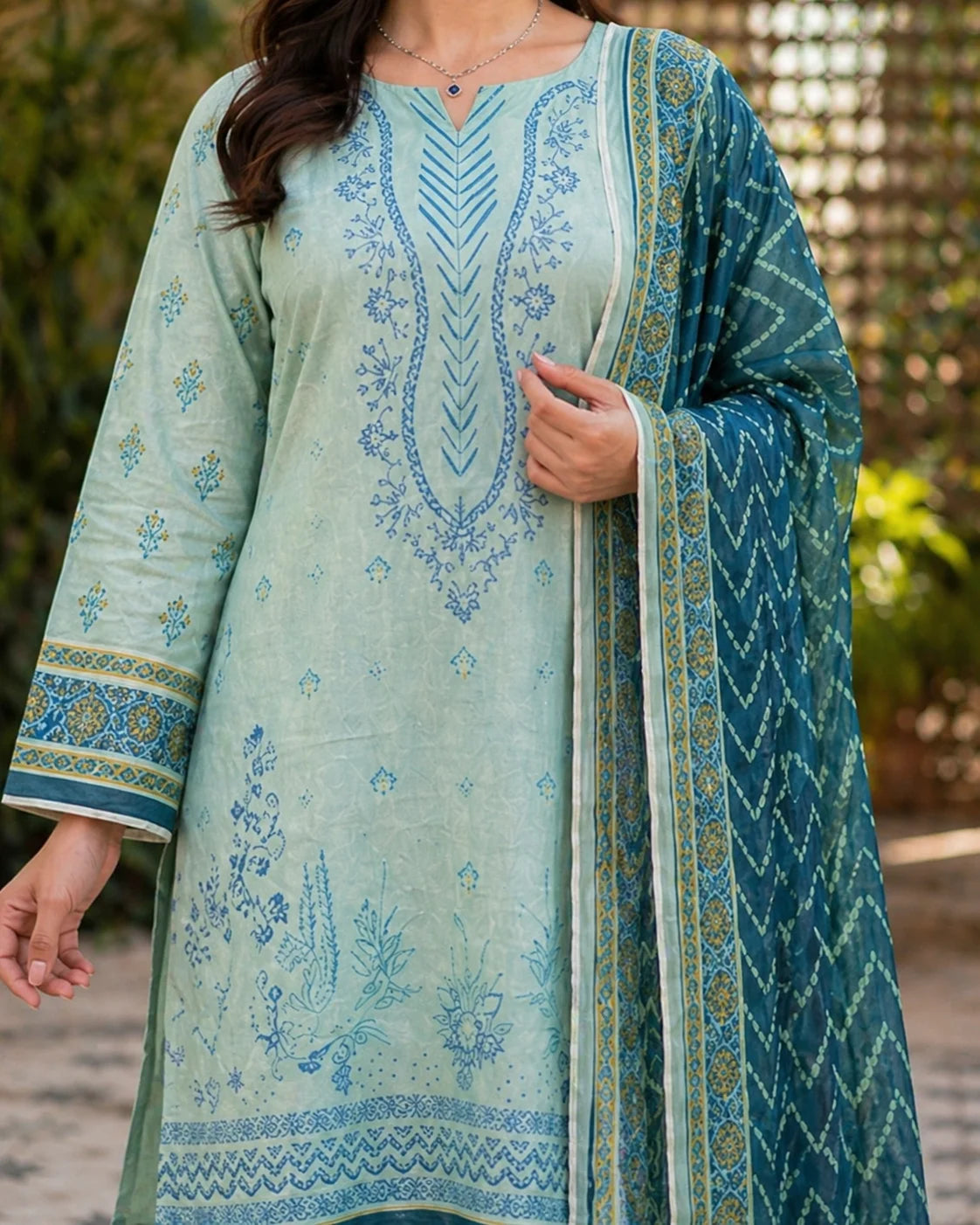 Embroidered Lawn 3-Piece Suit with Teal Dupatta