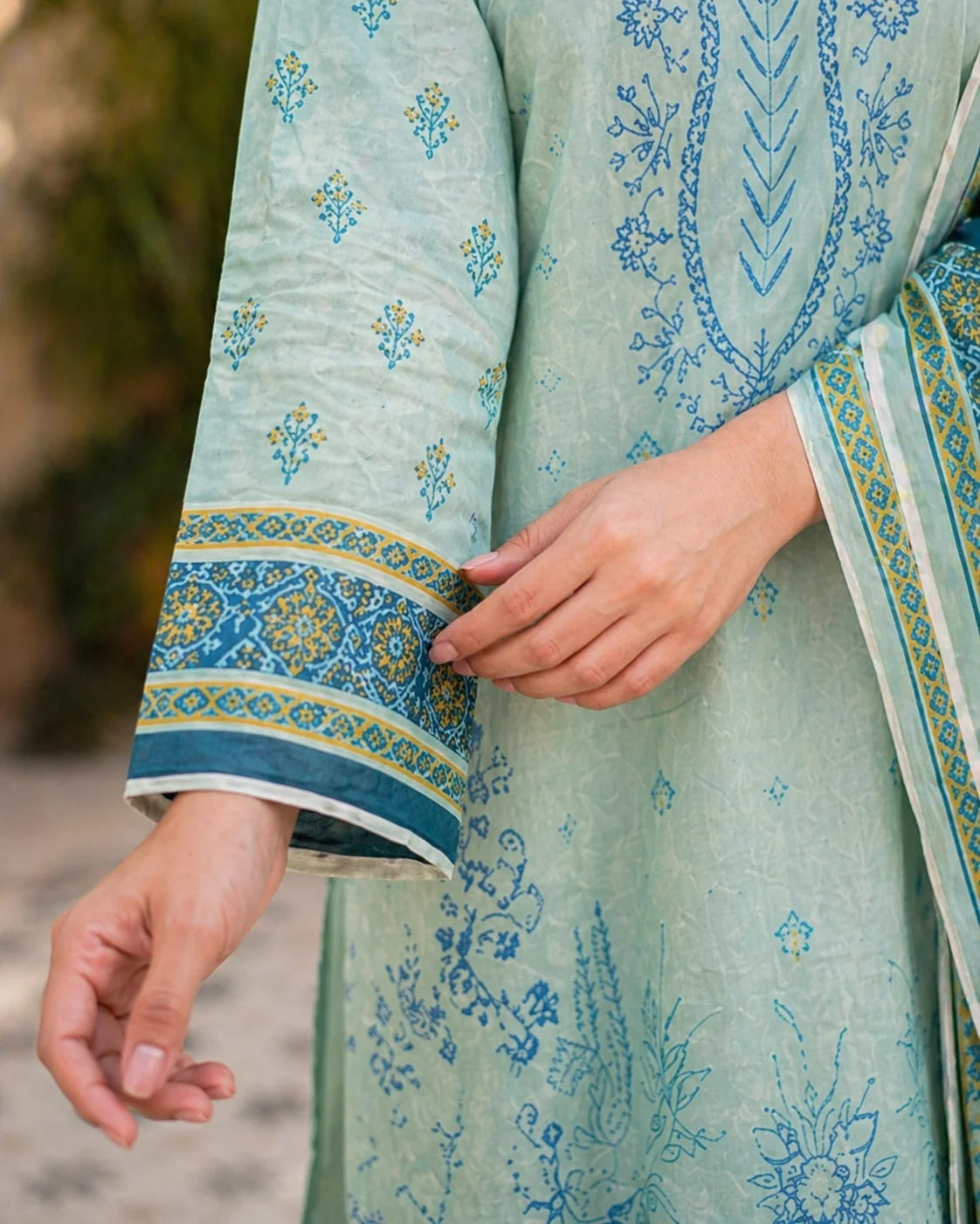 Embroidered Lawn 3-Piece Suit with Teal Dupatta