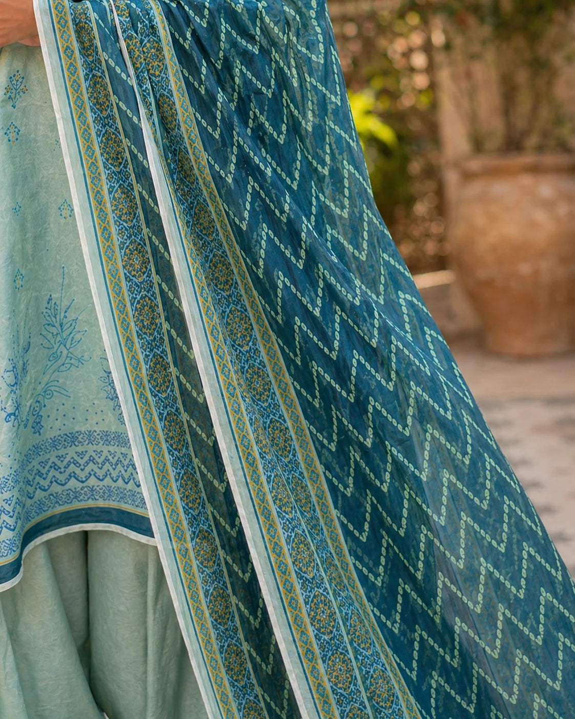 Embroidered Lawn 3-Piece Suit with Teal Dupatta