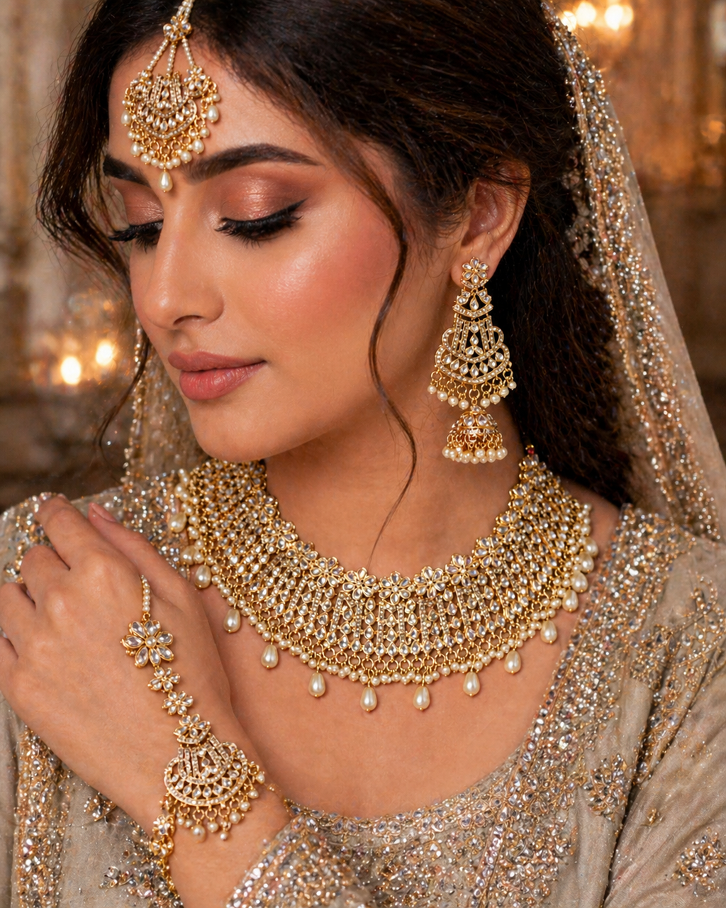 Elegant Faux Pearl & Gold Bridal Jewelry Set