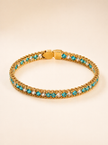 Ocean Blue and Clear Crystal Gold Woven Bracelet
