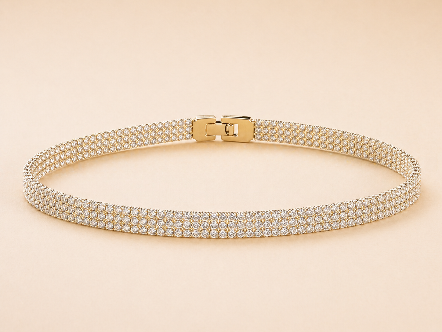 Triple Row Sparkling Crystal Gold Bracelet
