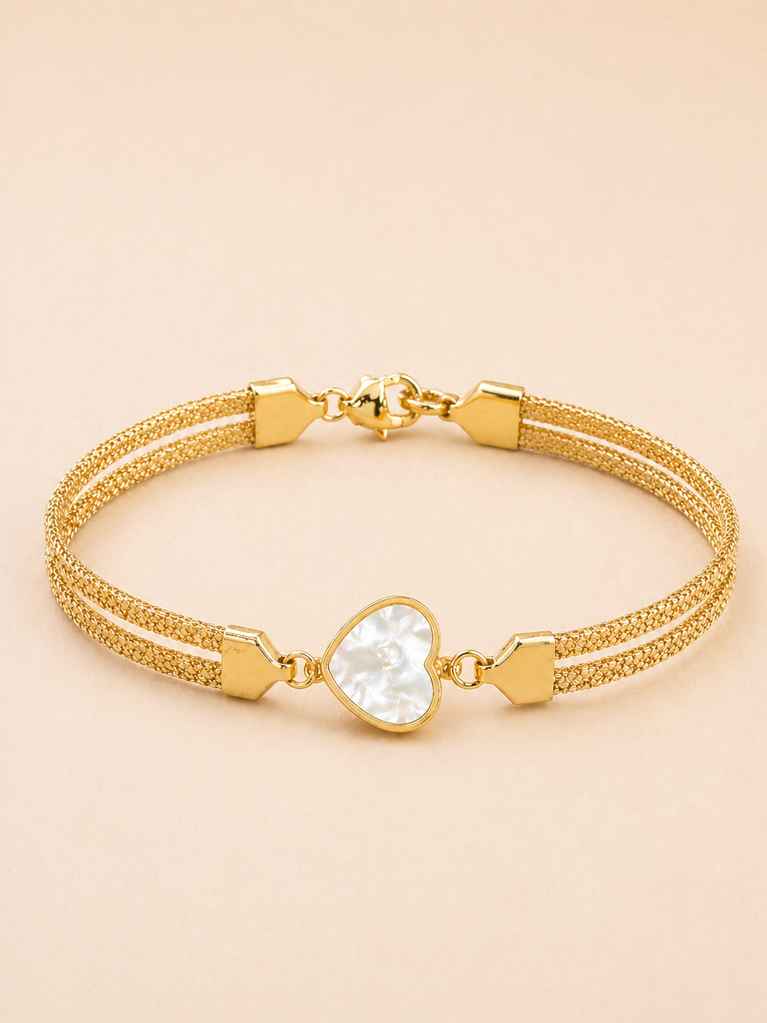 Gold Double Chain Heart Pearl Bracelet