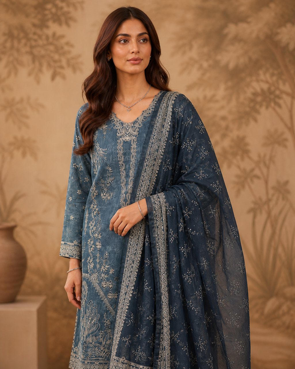 Slate Indigo Embroidered Suit
