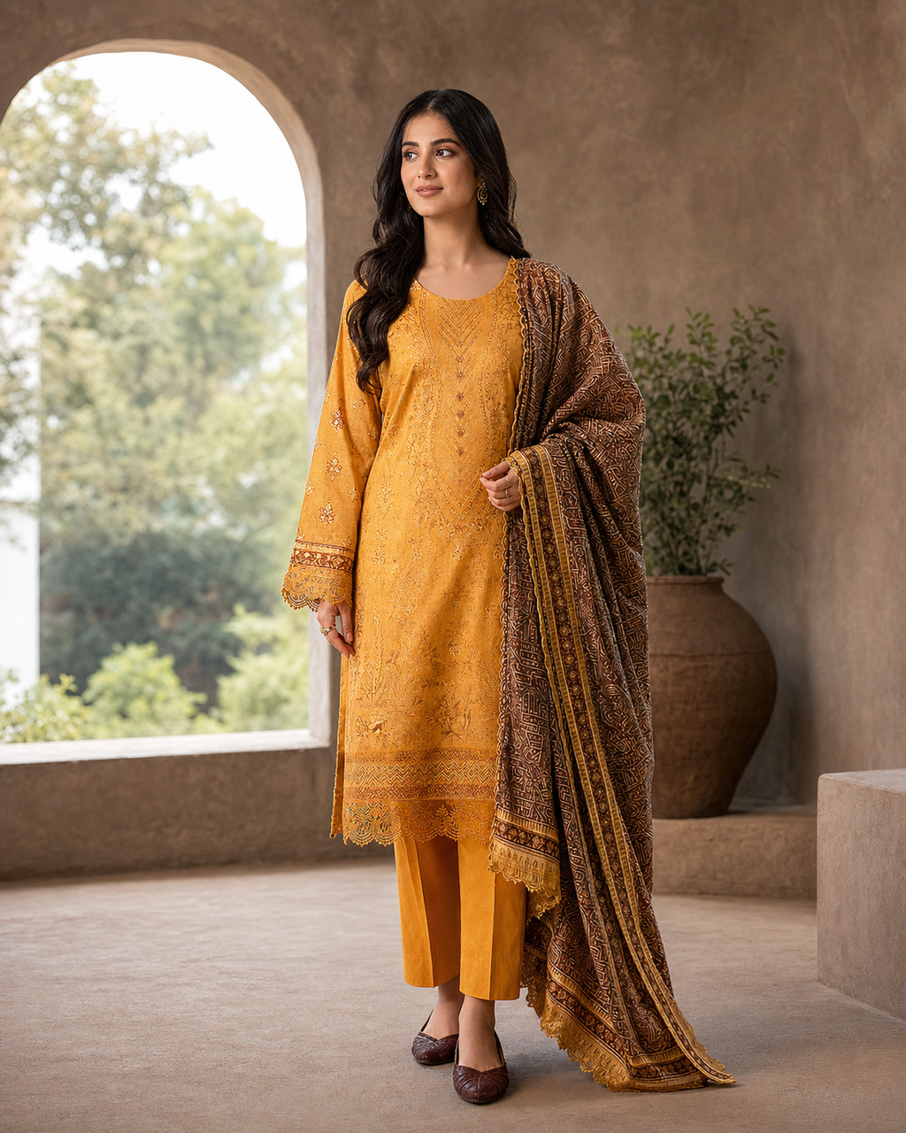 Mustard Amber Embroidered Suit