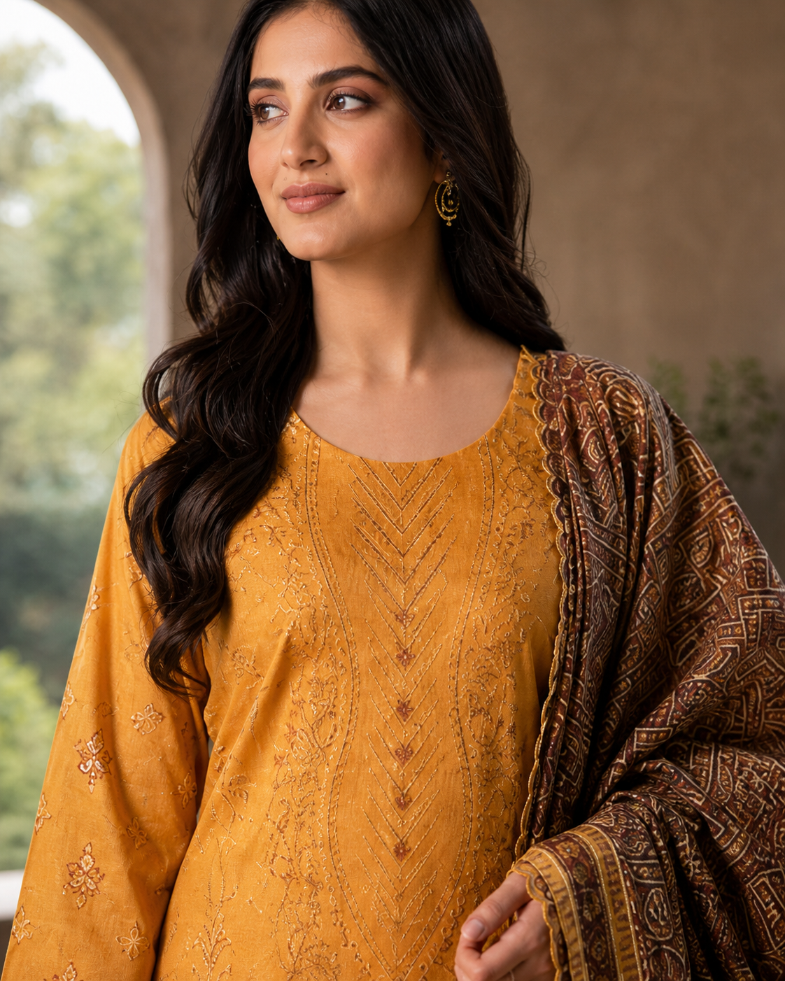 Mustard Amber Embroidered Suit image 2