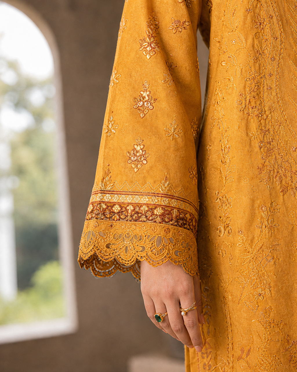 Mustard Amber Embroidered Suit image 4