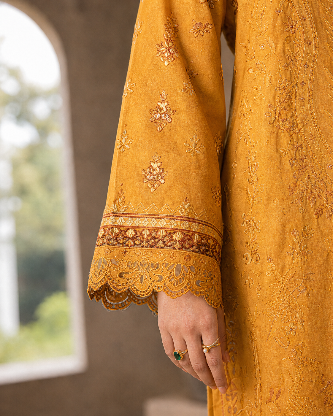 Mustard Amber Embroidered Suit image 4
