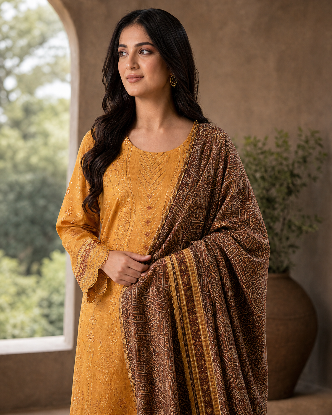 Mustard Amber Embroidered Suit image 3